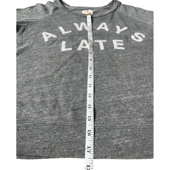Sundry “Always Late” Graphic Pullover Sweatshirt Gray Long Sleeve – Size 0 (XS) - Picture 7 of 12